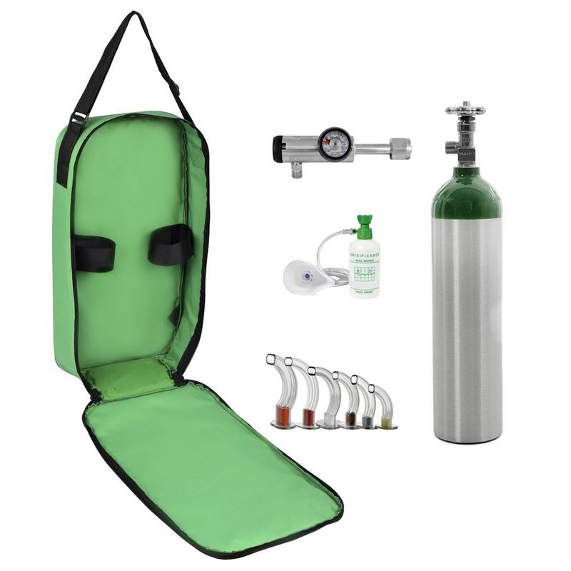 Kit-Oxigenio-3L-Aluminio-com-Bolsa-Verde-Sem-Carga-Valvula-Click
