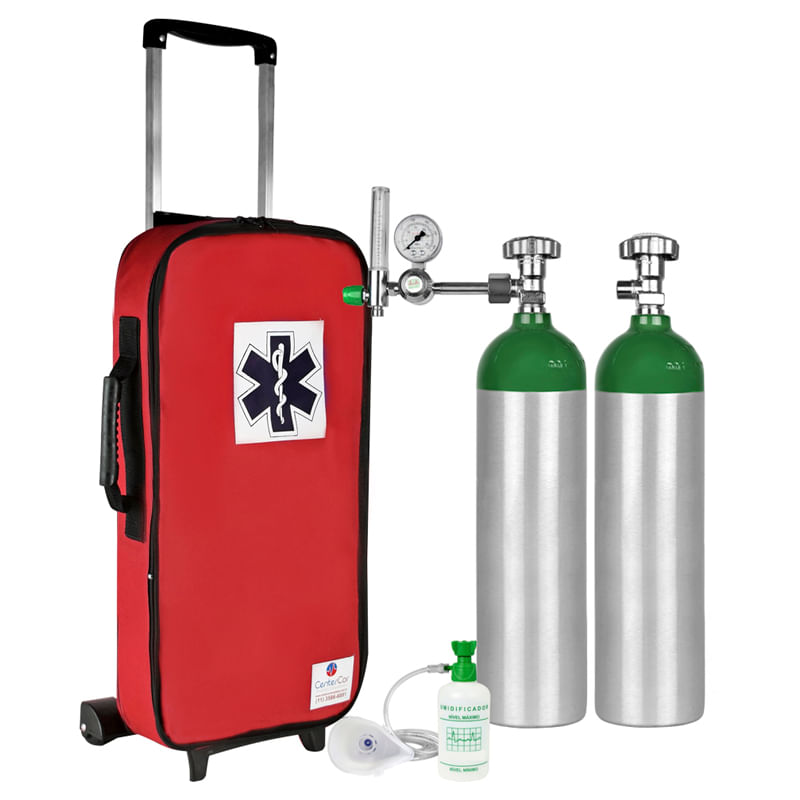 Kit-Oxigenio-3L-2-Cilindros-Bolsa-com-Rodinhas-Vermelha