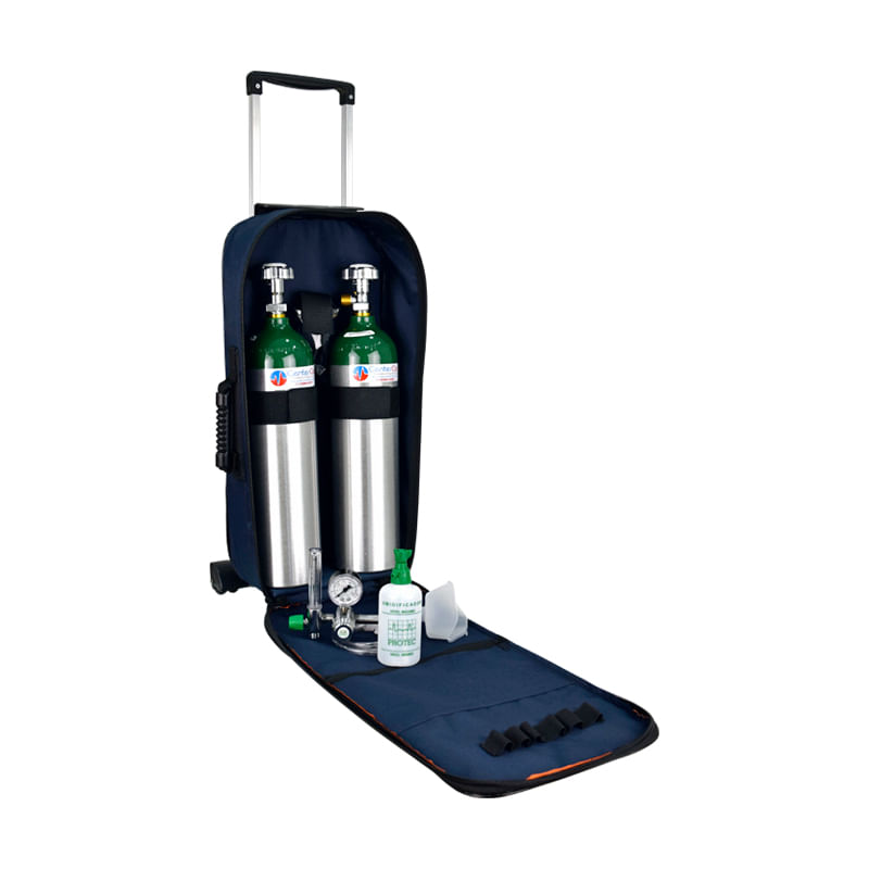 Kit-Oxigenio-3L-2-Cilindros-Bolsa-com-Rodinhas-Laranja-e-Azul
